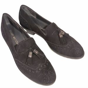 Stuart Weitzman Guything Black Suede Oxford Loafer Side 6.5N